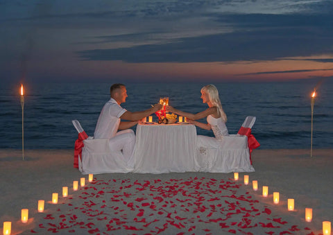 Romantic beach dinner with Rechargeable Flameless Tealight Candles Set 12 Pack With White Base And USB Charging Dock Flickering LED Tea Lights