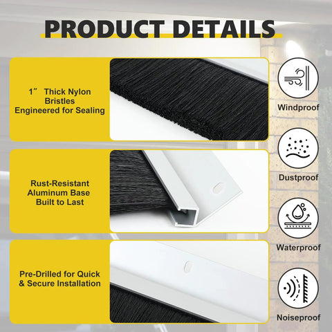 Built Tough Garage Door Brush Seal Kit Fits 12X10 Ft Doors Dense One Inch Bristles Rust-Resistant Aluminum Base for Sealing