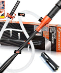 Portable automatic fuel transfer pump by Amazon; orange and black battery-powered siphon with a 47-inch hose for gas, diesel, or water