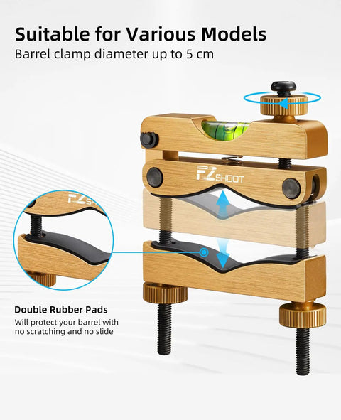 Scope Leveling Kit With High Precision Bubble Leveling System And Magnetic Universal Mount, showing double rubber pads, gold finish.