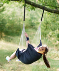 Cozy Hammock Chair Swing With Two Pillows Included, Strong Webbing Straps And Hooks For Easy Hanging, Soft Cotton Hanging Chair With Side Pocket And Tassels, Indoor Outdoor Comfort Dark Grey.