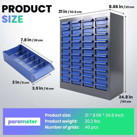 40 Drawers Bolt And Nut Tool Storage Cabinet With 200 Dividers And 80 Label Slots Tough Heavy Duty Alloy Steel Parts Cabinet
