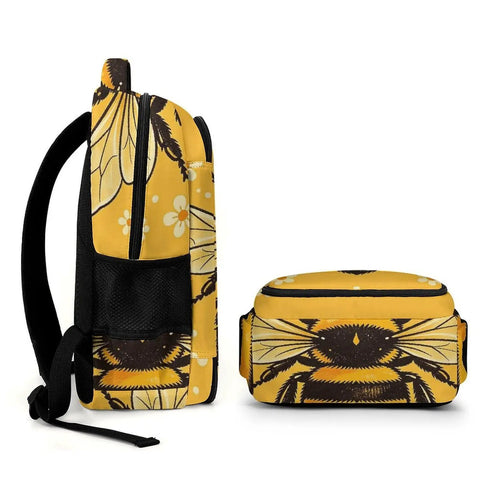Golden Bloom Bumblebee Printed Unisex Backpack With Large Capacity For School And Travel Durable Polyester Build Breathable Design Smooth Zipper Go To Everyday Carryall side view