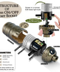 Heavy Duty Push On Off Light Socket With Medium Screw Base For Floor And Table Lamps Delivering No Sweat Operation And Rugged Antique Brass Housing UL Listed Twin Pack structure showing components.