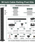 36 Inch Cable Railing Post Kits featuring level posts, handrails, and installation accessories for outdoor use.