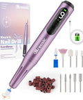 Heavy Duty Electric Nail Drill Kit With Twelve Versatile Bits For Grinding Gel And Acrylic Nails, Slick Purple Frame displayed with bits.