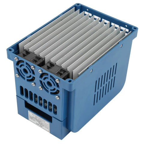 Rugged 4KW Variable Frequency Drive VFD Inverter For Three Phase 380V Systems, Beefy Torque Spindle Motor Speed Controller With Wide Range, Anti Trip, Dust Resistant, Industrial Grade, blue finned housing