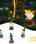Charming Gnome Garden Decor Statue With Solar Light Lantern for outdoor yard with 360 view showing weatherproof resin figurine