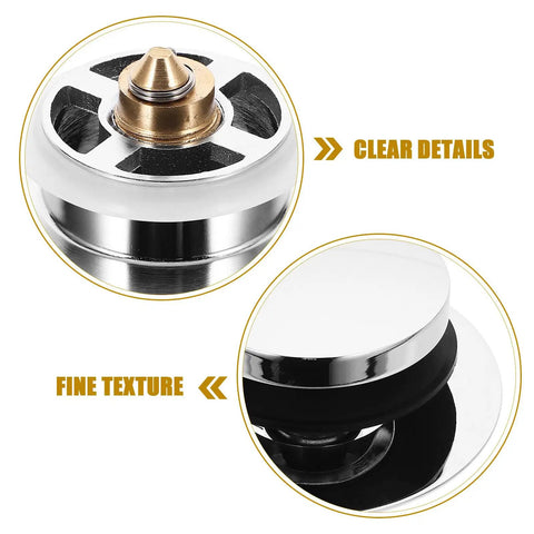 Universal Bathtub Drain Stopper Press Plug with Copper Core showing detailed design and fine texture on Chrome finish.