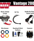 Vantage 2000 12V DC Electric Winch for ATVs and UTVs with 2000 Lb Pull accessories including wire harness and zip ties