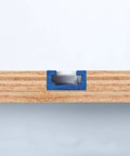 Cross-section view of Aluminum 24 Inch T Track With Wood Screws Double Cut Profile Universal With Predrilled Mounting Holes Frosted Surface Anodized Blue 2 Pack For Woodworking And Clamps High Strength 6063 Alloy Durable Track Bar Set, installed in wood.