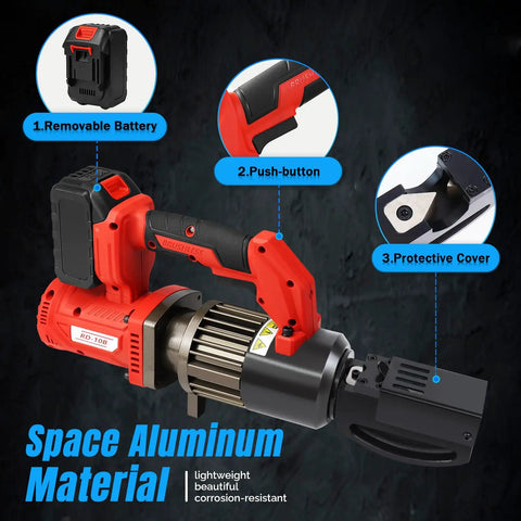 Loschen Cordless Rebar Chain Cutter Portable Electric Hydraulic Tool, showcasing removable battery and brushless motor, designed for heavy duty jobs.