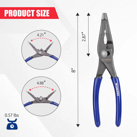 8 Inch Long Nose Slip Joint Pliers With A Solid, Comfortable Grip And Handles, CR V Steel Needle Nose Pliers With Dual Jaw Positions