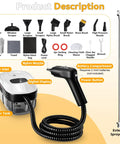 2500W Portable Handheld Steam Cleaner Delivers Powerful 160C Hot Steam In Just 15 Seconds accessories including nozzle, digital display, and battery compartment.