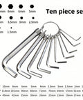 10 Piece Metric Hex Key Set With Rust Resistant CrV Steel And Handy Keyring Design, hex keys displayed in ascending size order