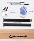 Heavy-Duty Garage Door Torsion Springs Set 225-2-25 with winding bars, gloves, and box for DIY installation.