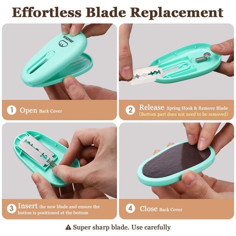 Step-by-step guide for changing blades in Three Pack Bread Lame Set With Ten Replacement Blades And Pattern Booklet.