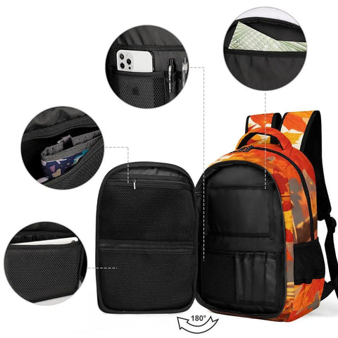 Warm Fall Maple Landscape Backpack For Men And Women, interior pockets and sturdy zipper, unisex large capacity daypack