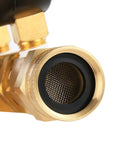 Close-up of the brass gate valve on the Water Pressure And Flow Test Gauge For Sprinkler Systems With Brass Gate Valve And Three Quarters Inch Hose