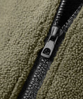 Close-up of Army Green half-zip detail on Cozy Mens Half Zip Fleece Pullover With Stand Collar, Long Sleeve Sweatshirt
