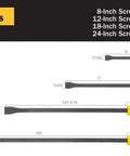 Heavy Duty Pry Bar Set With 8 Inch, 12 Inch, 18 Inch, And 24 Inch Bars For Maximum Leverage And Lifting, Angled Tips, Hi Viz Handles