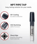 Image of Pro Grade One Eighth Inch Twenty Seven NPT Pipe Tap in high speed steel with AD Plus coating, heavy duty threading tool.