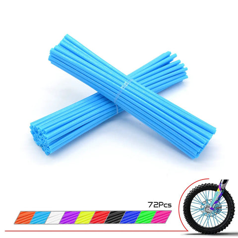 72Pcs Universal Spoke Skins Set For Dirt Bike BMX MTB And Motorcycle Wheels, Rim Wrap Covers In Light Blue Sky Blue