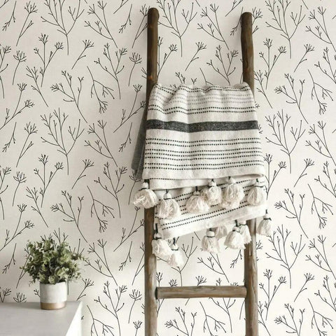 Decor with Black and White Twigs Peel and Stick Wallpaper, Easy No Mess Removable Wall Covering For Renters and Homeowners
