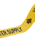 Economy Pipe Markers To Go B-736 1 Inch By 8 Inch Self Sticking Black On Yellow Plastic Film No-Fuss Die Cut Arrows For Flow Direction Hot Water Supply Label For Pipes Indoor Outdoor Use roll with hot water supply arrow