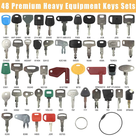 48 Piece Heavy Equipment Key Set for Excavators, Loaders, Forklifts, Dozers, Skid Steers, Universal Replacement Keys