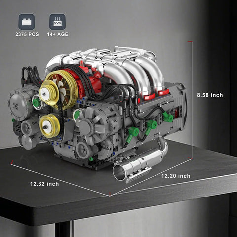 Flat Engine Building Set With Working V8 Model Kit Mini Engine Scale Model For STEM DIY Project Dope Hands On Building Toy 2375 Pieces Great Gift For Auto Enthusiasts Adults And Teens 14 Plus, 2375-piece ABS model, 12.32 x 12.20 x 8.58 in
