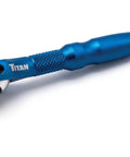 Compact One Quarter Inch Drive Swivel Head Micro Ratcheting Bit Driver With Ninety Tooth Mechanism, Blue Aluminum Handle