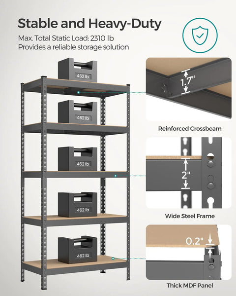 Hella Sturdy Five Tier Storage Shelves Heavy Duty Adjustable Metal Rack No Sweat Boltless Assembly Rock Solid Design Top Shelf Organization For Garages Basements Holds Thousands Of Pounds Gray And Beige