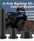 Suspension A Arm Bushing Kit For Polaris Sportsman ATV 28 Piece Upgrade Fits 1996 To 2018 Models 335 400 450 500 570 800 ETX Replacement Bushings, three black bushings with ATV in background