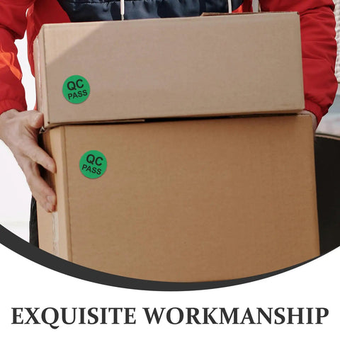 Quality Control Round Labels Pack 500 Self Adhesive QC Pass Stickers on cardboard boxes for warehouse inspection