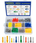 352 Piece Heavy Duty Drywall Anchors And Screws Kit With 7 Sizes Wall Mount Kit organized in labeled storage box