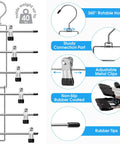 Three Pack Closet Organizers With Six Tier Pants Hangers With Clips For Space Saving Wardrobe Organization, features and clips shown