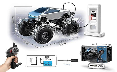 Off Road Beasts RC Truck With Charging Dock One Eighteen Scale 4WD Amphibious RC Car Featuring 360 Degree Spins And Stand Up Trick Waterproof Two Point Four Gigahertz Remote Control Vehicle For Kids Boys Birthday Gift Age Six Plus charging dock and controller