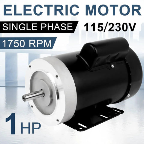One HP Electric Motor 1750 RPM General Purpose Single Phase 56C Frame TEFC IP55 Garage Ready Dual Voltage 115 230V 13.6A 6.8A CW