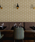 Custom Printed Block Print Faux Vinyl Wallpaper Featuring Subtle Leather Texture And Next Level Commercial Grade Durability Professional Paste Application For Event Spaces And Home Refreshes Built Tough in restaurant seating area.