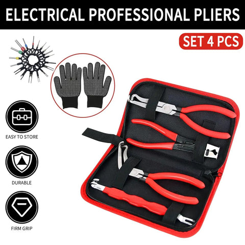 4 Piece Automotive Electrical Disconnect Pliers Kit With High Carbon Steel Connector Pliers Straight And 60 Degree Tips Hose Clamp Pliers 18 Pin Fuel Line Repair Set In Storage Box