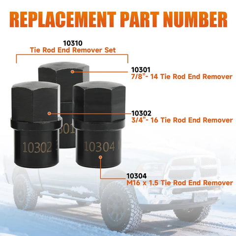 Heavy Duty Tie Rod End Remover Kit With Three Removal Tools For 7/8 14, 3/4 16 And M20 By 1.5 Threaded Ends, Perfect For Class 3 Through 8 Trucks And Heavy Equipment, Built Tough For Quick Leverage And Long Lasting Performance On The Shop Floor, with three black steel tools
