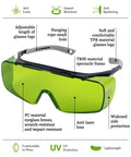 Heavy Duty Laser Safety Glasses Delivering Straight Up Optical Density Blocking For Blue Violet And Infrared Lasers Dual Band Industrial Eyewear, green lenses
