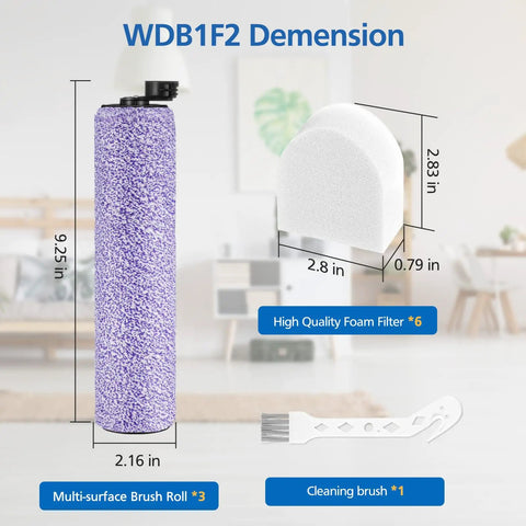 Replacement Brushroll And Foam Filter Bundle For HydroVac WD101 WD100 WD101C WD201 WD200 WD200C XL Pro 3 In 1 product dimensions