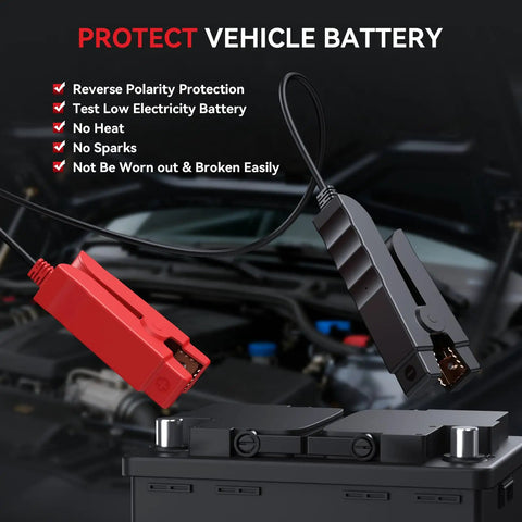 BT900 Wireless Bluetooth Battery Tester Clip For Cars Trucks Motorcycles ATVs SUVs Boats And Yachts 100-2000 CCA Load 9V-30V Range Battery Health Cranking And Charging Tests With Kickass Bluetooth Readouts red and black battery clips on car battery
