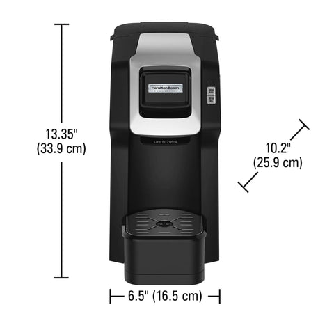 Front view of Commercial Single Serve Coffee Maker For Hospitality That Brews Up To 10 Oz With Easy View Water Window And K Cup Compatibility
