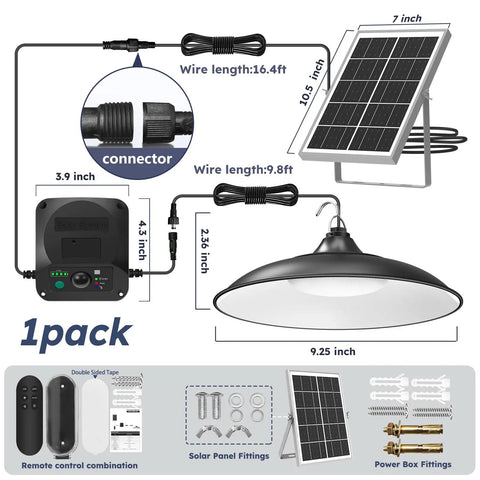 Badass Sunlight Solar Shed Light With Motion Sensor And Remote Switch 3200 Lumens IP65 Waterproof Hanging Lamp dimensions and features diagram.