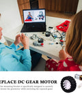 Children using 2 Sets Mini DC Gear Motor Kit With Rubber Tire Lightweight Reducer Motor for DIY projects and educational experiments.