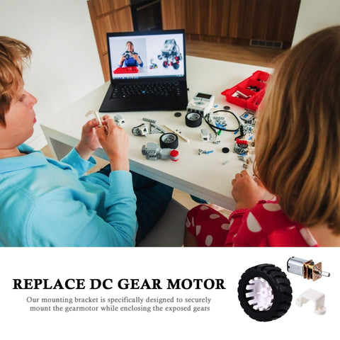 Children using 2 Sets Mini DC Gear Motor Kit With Rubber Tire Lightweight Reducer Motor for DIY projects and educational experiments.