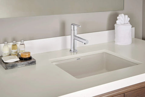 Parma Single Handle Lavatory Faucet With Metal Touch Down Drain, drip free ceramic disc valve on modern bathroom sink